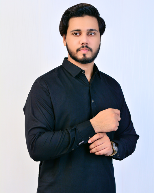 Zarveen Jet Black Stitched Suit – 80x80 Wash & Wear, Premium Double Stitching - Zarveen