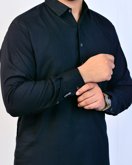 Zarveen Jet Black Wash & Wear Suit – 80x80 Fabric (Unstitched Only) - Zarveen