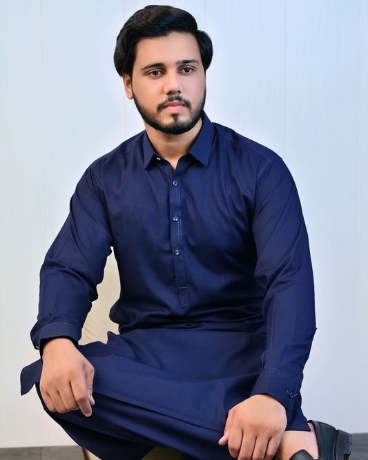 Zarveen Navy Blue Stitched Suit – 80x80 Wash & Wear, Premium Double Stitching - Zarveen