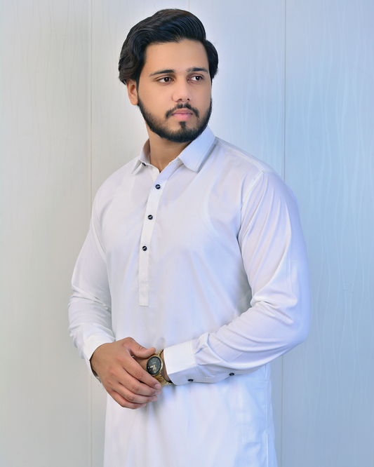 Zarveen Pearl White Stitched Suit – 80x80 Wash & Wear, Premium Double Stitching - Zarveen