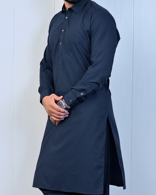 Zarveen Greyish Navy Wash & Wear Suit – 80x80 Fabric (Unstitched Only) - Zarveen