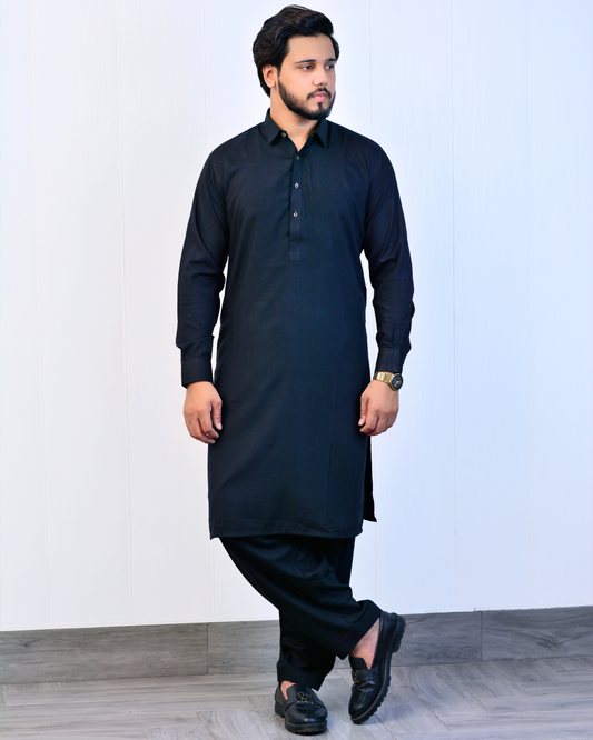 Zarveen Jet Black Stitched Suit – 80x80 Wash & Wear, Premium Double Stitching - Zarveen