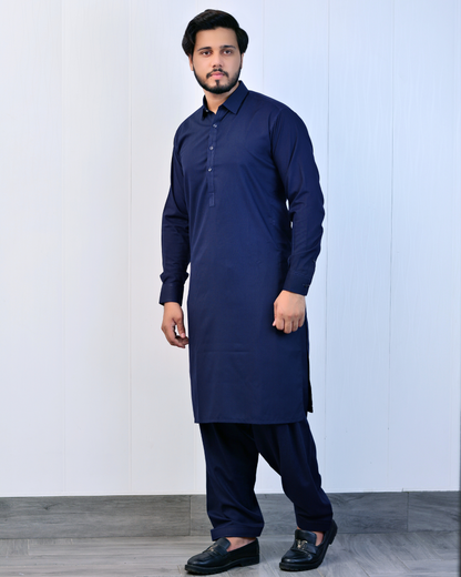 Zarveen Navy Blue Stitched Suit – 80x80 Wash & Wear, Premium Double Stitching - Zarveen