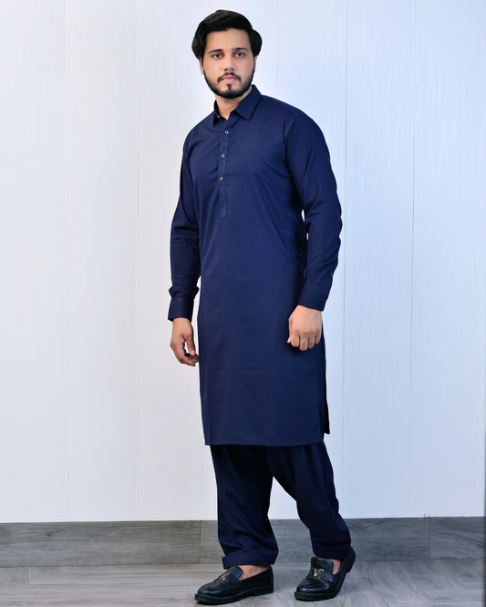 Zarveen Navy Blue Stitched Suit – 80x80 Wash & Wear, Premium Double Stitching - Zarveen