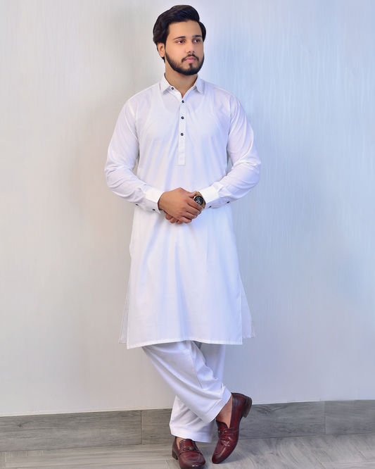 Zarveen Pearl White Stitched Suit – 80x80 Wash & Wear, Premium Double Stitching - Zarveen