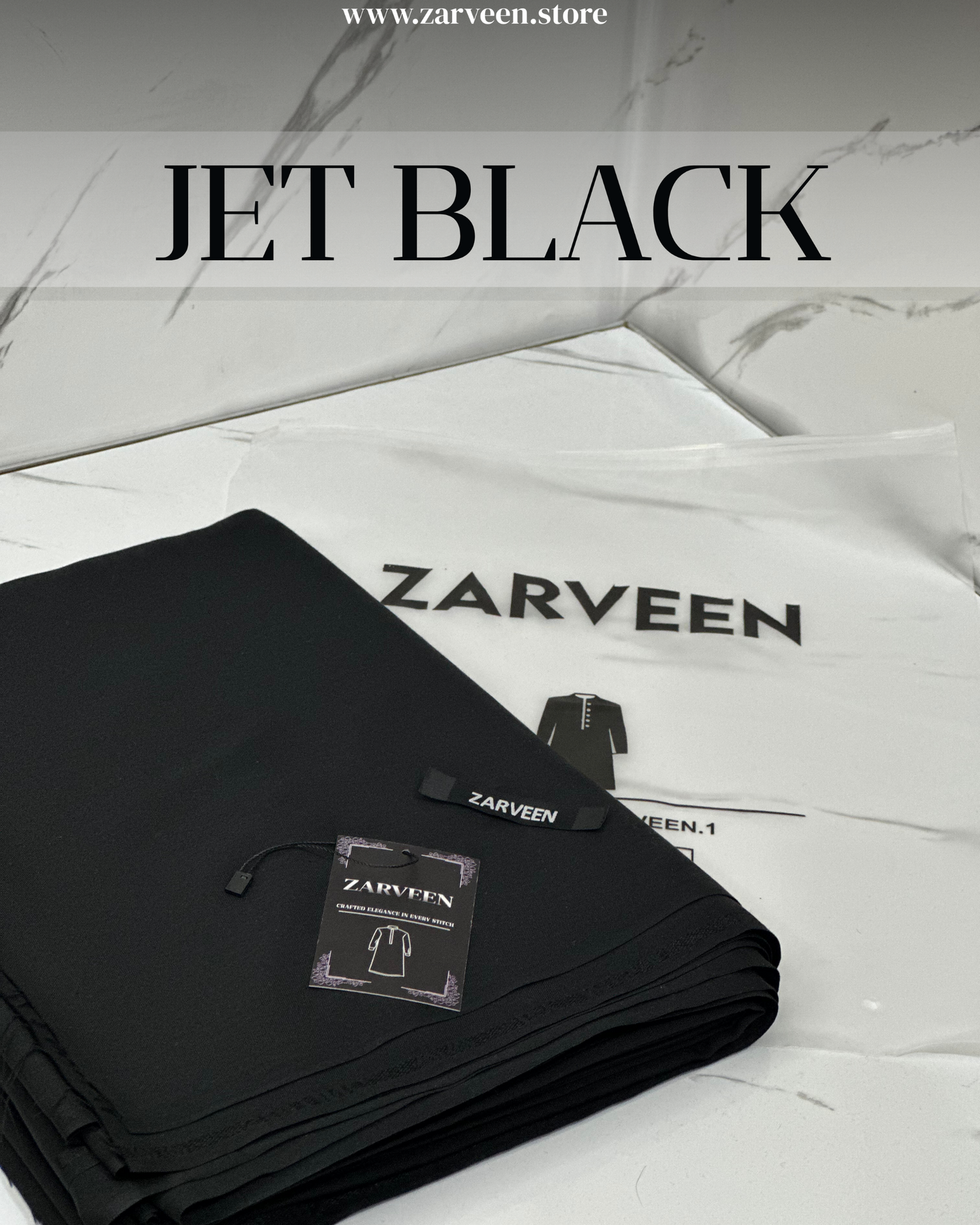 Zarveen Jet Black Wash & Wear Suit – 80x80 Fabric (Unstitched Only) - Zarveen