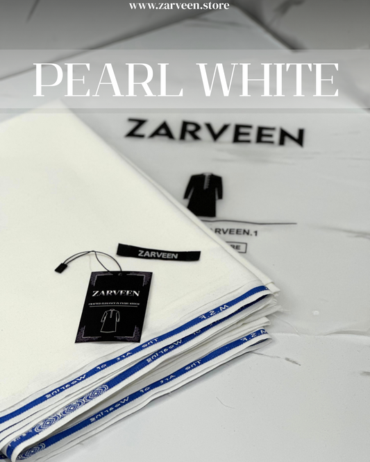 Zarveen Pearl White Wash & Wear Suit – 80x80 Fabric (Unstitched Only) - Zarveen