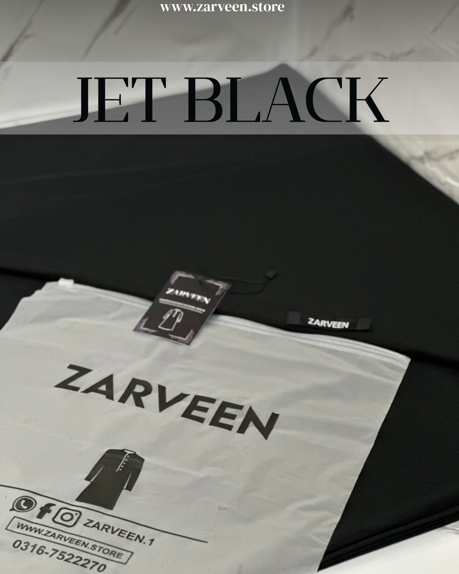 Zarveen Jet Black Wash & Wear Suit – 80x80 Fabric (Unstitched Only) - Zarveen