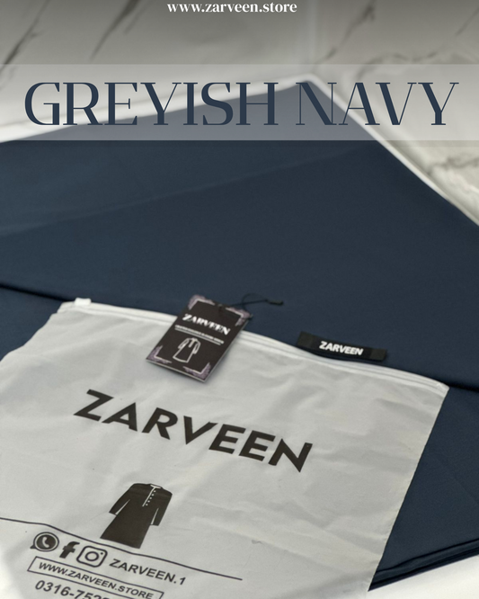 Zarveen Greyish Navy Wash & Wear Suit – 80x80 Fabric (Unstitched Only) - Zarveen