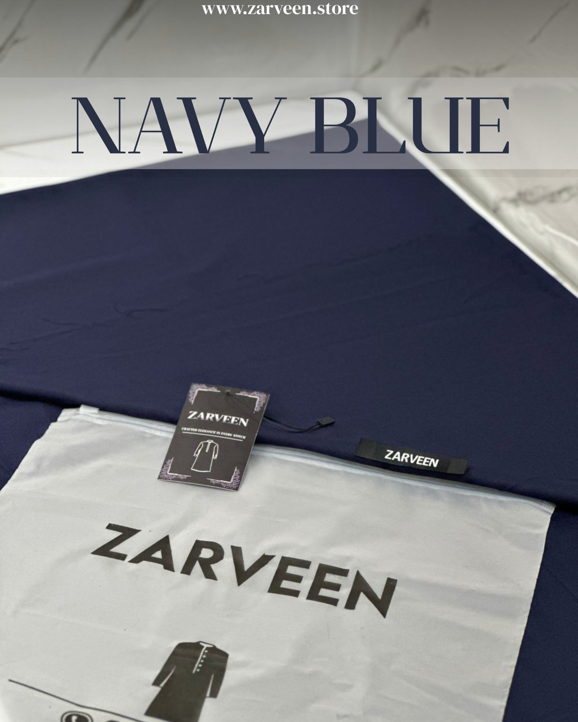 Zarveen Navy Blue Wash & Wear Suit – 80x80 Fabric (Unstitched Only) - Zarveen