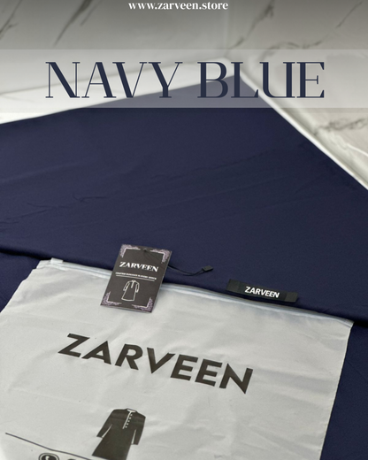 Zarveen Navy Blue Wash & Wear Suit – 80x80 Fabric (Unstitched Only) - Zarveen