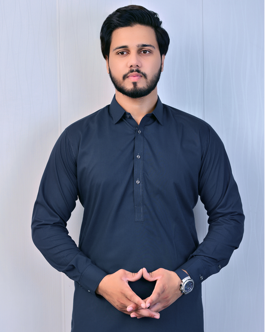 Zarveen Greyish Navy Stitched Suit – 80x80 Wash & Wear, Premium Double Stitching - Zarveen