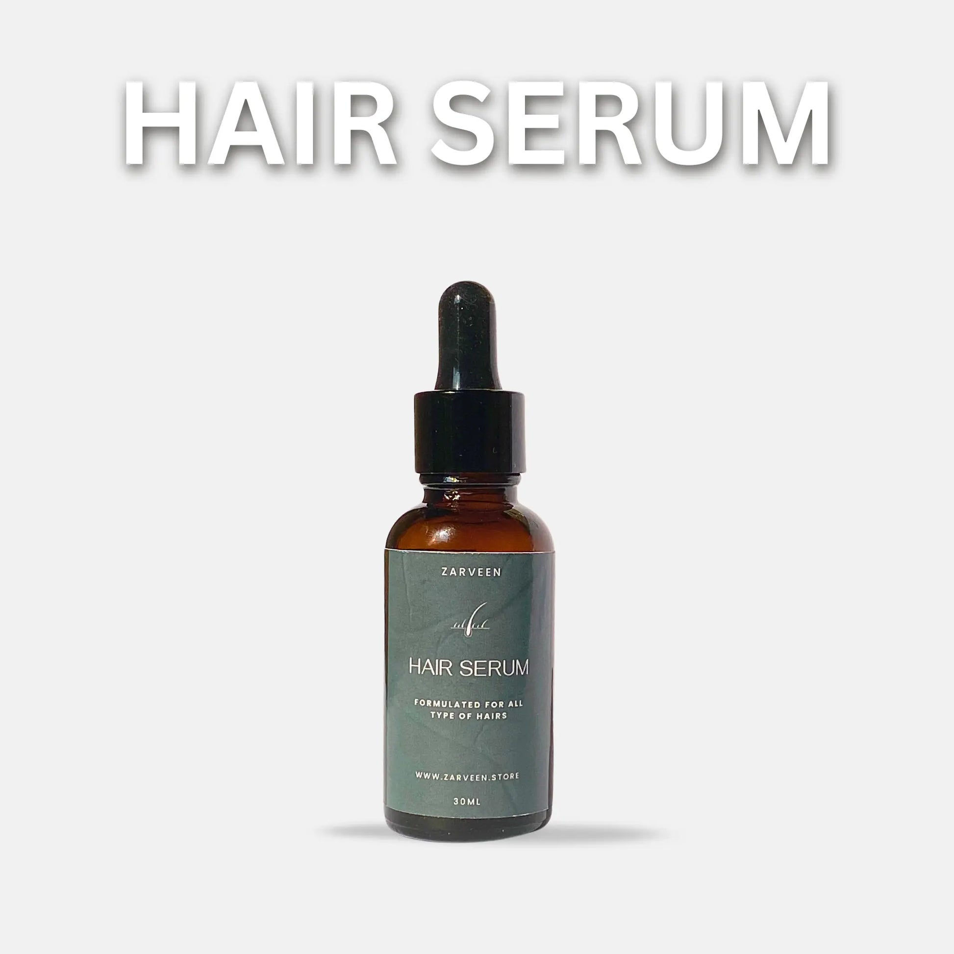 Hair serum bottle with dropper on a light gray background